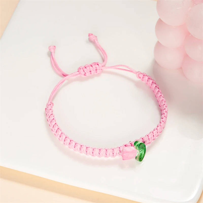 سوار زهرة التوليب من الأكريليك والراتنج الملون للنساء ، أساور مضفرة مصنوعة يدويًا ، إسورة أنيقة ، مجوهرات بسيطة ، هدايا للفتيات