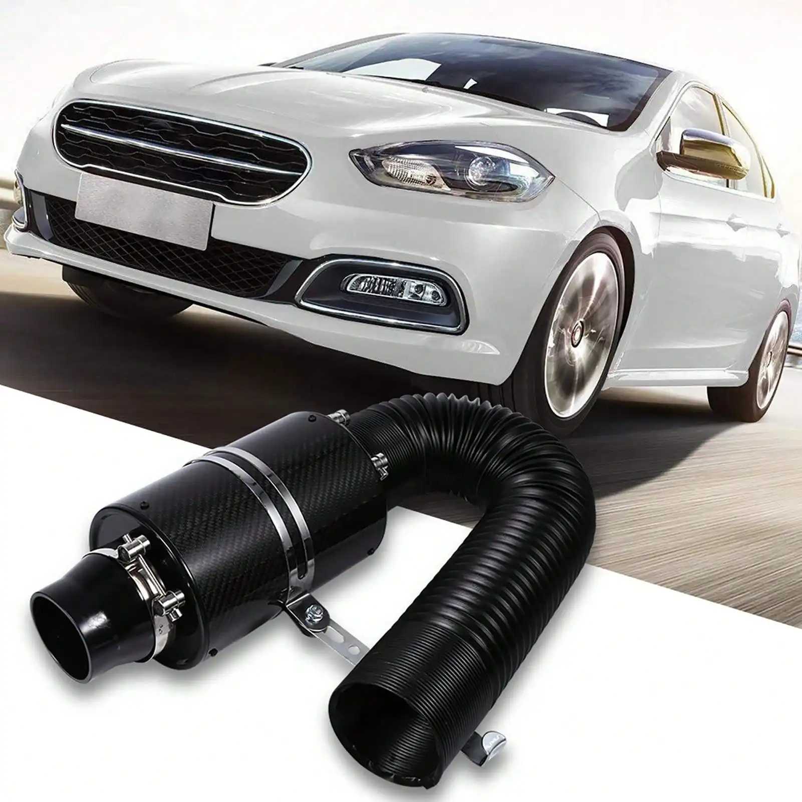 

Universal Car 3" Carbon Fibre Cold Air Intake Kit - Enclosed Filter, Feed Pipe & Hose