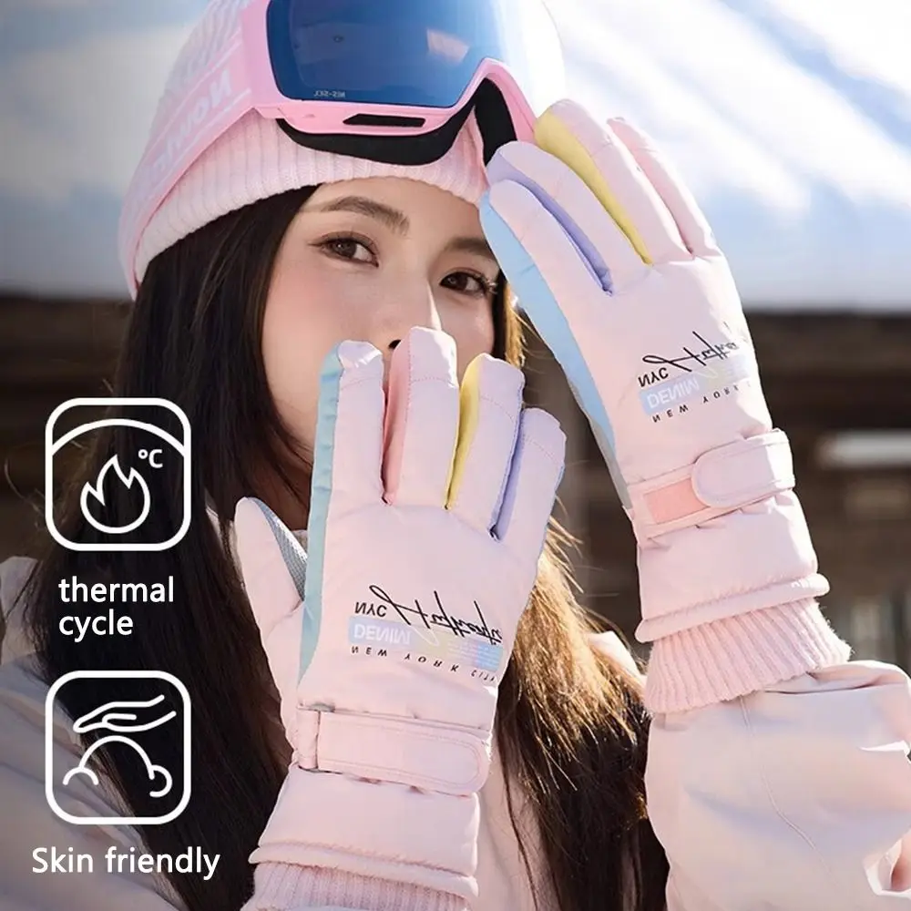 

Fashion Letter Warm Winter Skiing Gloves Windproof Thermal Snowmobile Sports Gloves Thickened Waterproof Cycling Gloves