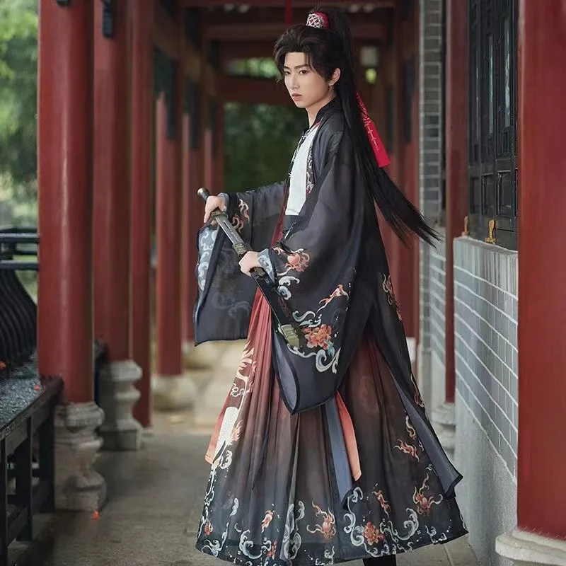 Cool Fire Qilin Hanfu Dress Set Men Women Weijin Period Traditional Costume Stylish Fahion Boys Swordsman Cosplay Clothing Suit