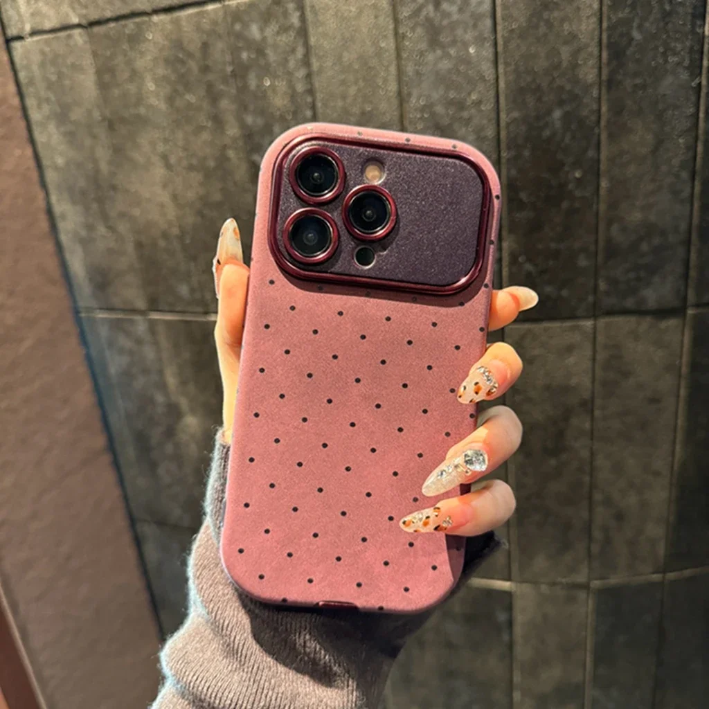 Simplicity Red Circular Dots Big Window Leather Cover Case for iPhone 16 15 14 13 12 11 Pro Max Plus Phone Case