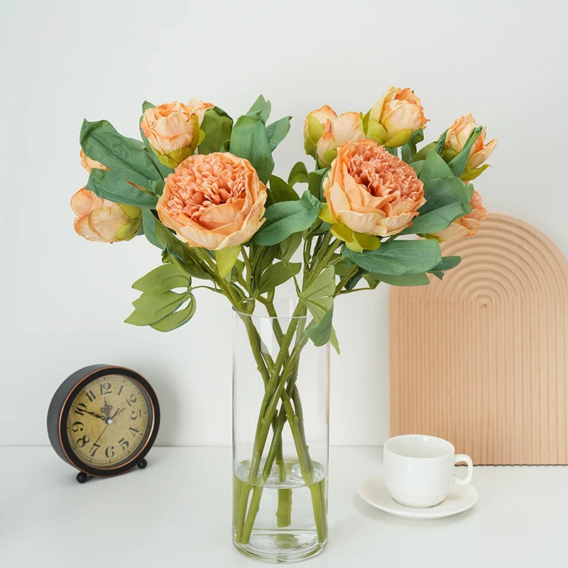 Künstliche Retro gebrannte Kante Pfingstrose Seide gefälschte Blumen Pflanze Valentinstag Geschenk Simulation Blume rosa Pfingstrosen Blumenstrauß Halle Dekor
