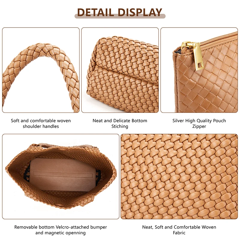 Woven Leather Handbags Large Woven Tote Bag for Women Fashion Woven Purse Vegan Leather Tote