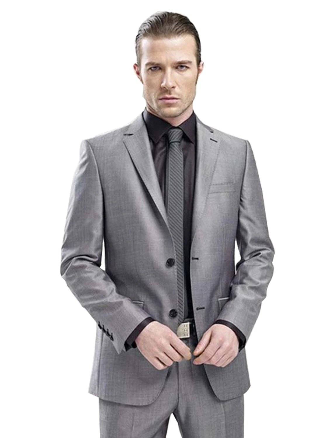 Formal Gray Men\'s 2 Pieces Suit Two Buttons Suit Notch Lapel Jacket and Trousers Two Pieces Suit Set for Wedding Business