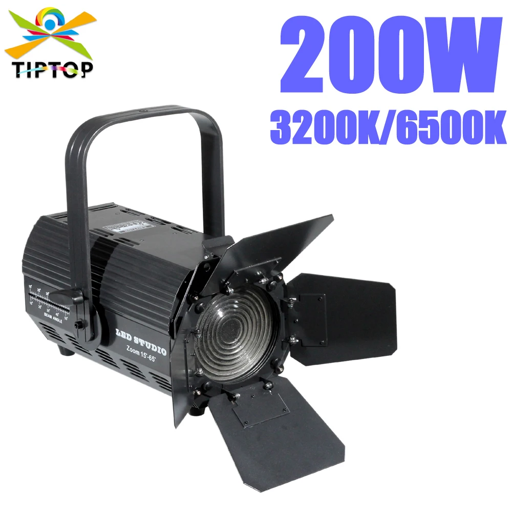 TIPTOP Barndoor 200W Professional Stage Film Movie Light Fresnel Lens Beam 15-65 Degree Zoom Adjustable DMX512 Control