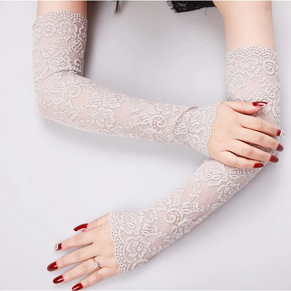 

Cycling Elegant Summer Driving Stretch Fingerless Solid Color Lace Arm Sleeve Arm Warmers Sexy Glove