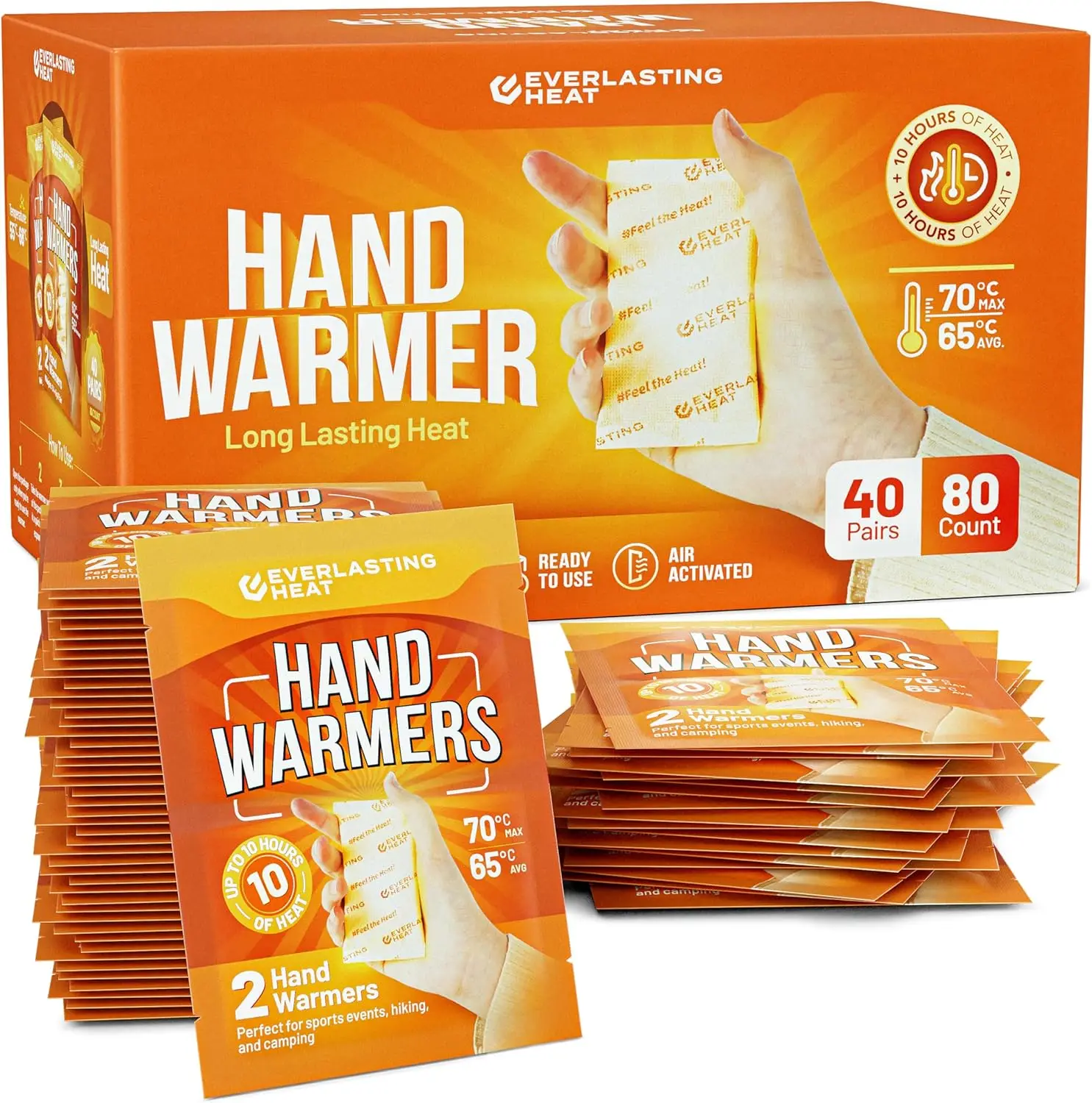 

80-Pack Disposable Hand Warmers - 10-Hour Heat for Hands, Body & Feet - TSA Approved