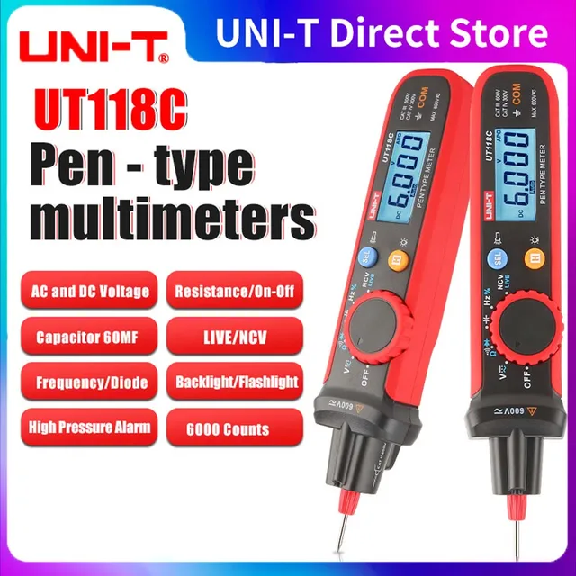 UNI-T UT118C Multimetr w kształcie długopisu Cyfrowy 6000 zliczeń AC/DC Rezystancja napięcia Pojemność Częstotliwość Dioda EF NCV Multi Tester
