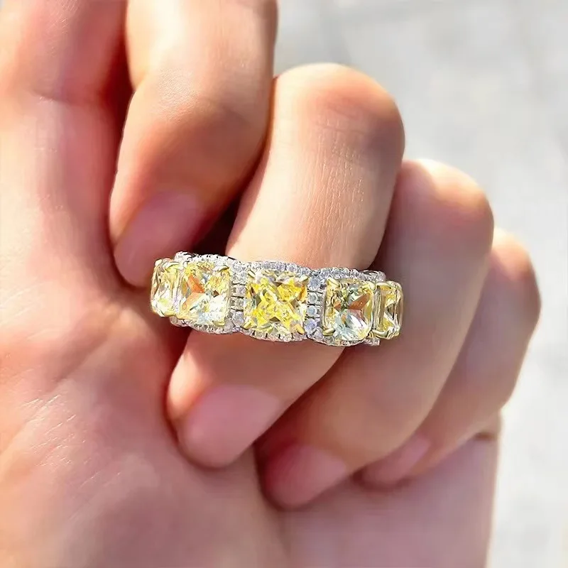 Luxury 18K Solid Platinum PT950 certifid high carbon diamond 5*5mm radiant cut surrounding ring