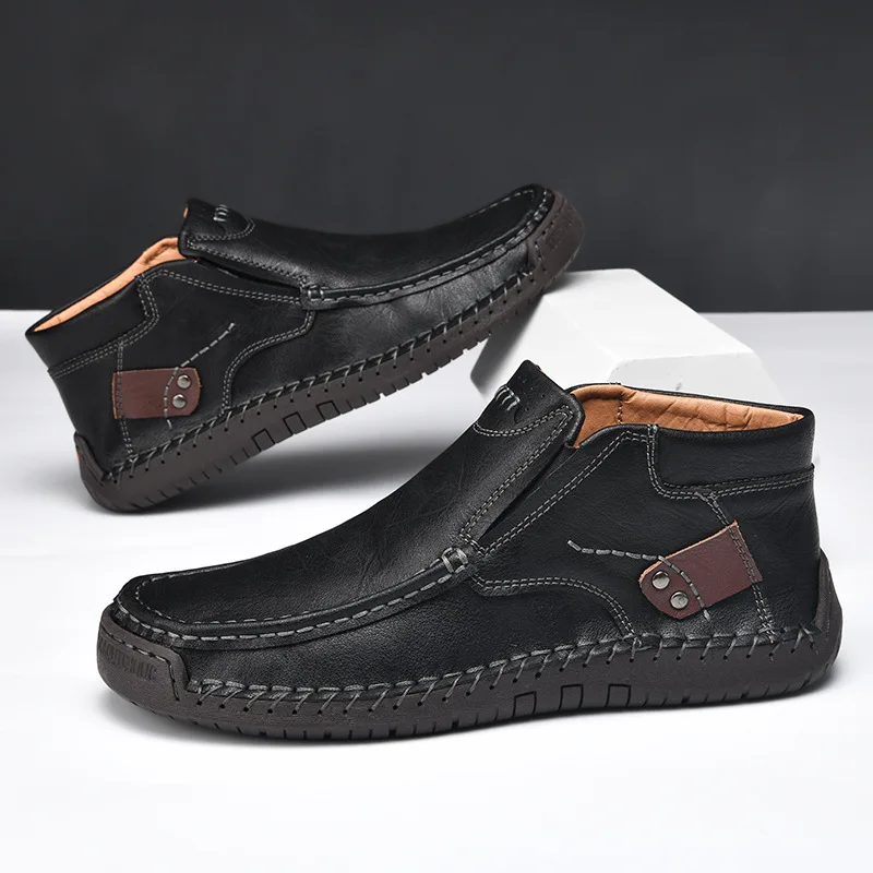 

Men's outdoor casual shoes, slip-on flat handmade leather shoes, spring high-top