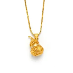 Never Fade Original Solid 18K Gold Pendant for Women and Men Hollowed Out Gourd Couple Wedding Band Engagement Jewelry