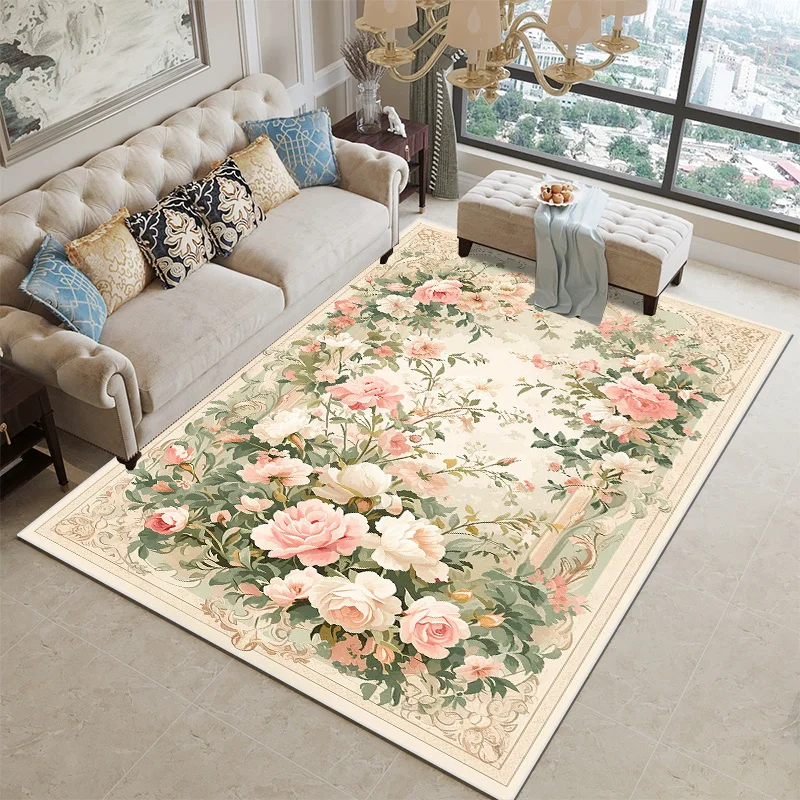 European Floral Large Carpet Living Room Luxury Decoration Home Bedroom Bedside Rugs Washable Cloakroom Non-slip Soft Mats Ковер