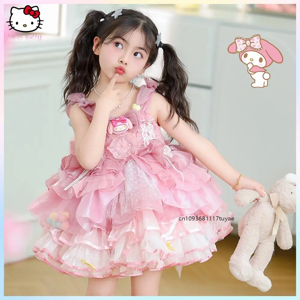 

New Summer My Melody Cosplay Children's Lolita Dress Kawaii Sanrio Anime Girls Princess Skirt Sweet Fashion Pink Tutu Cake Dress