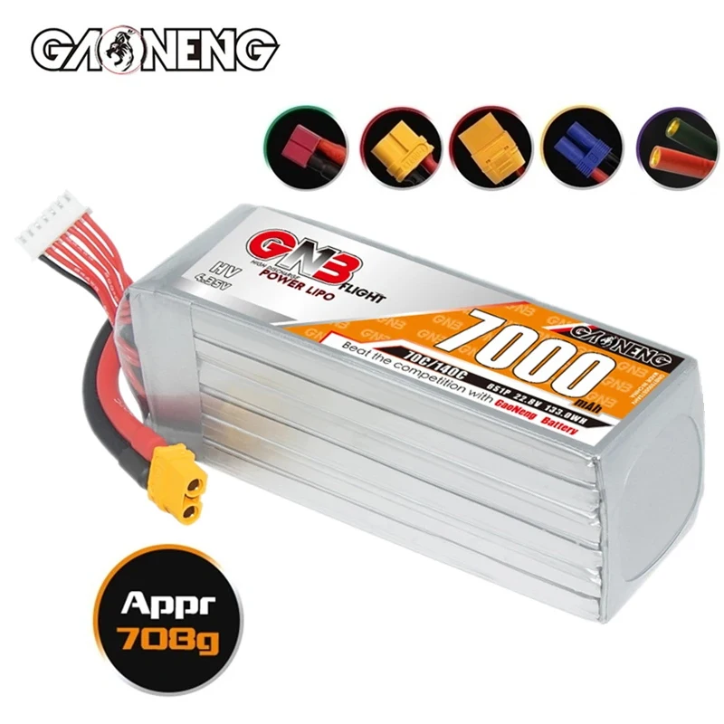 Original GNB 6S 22.8V 7000mAh LiPo Battery 10inch Xclass FPV 1/7 1/8 scale vehicles FMS EDF Jets and 3D Plane 22.8V Battery