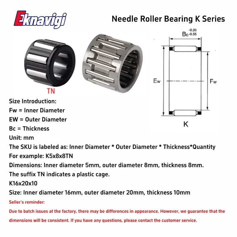 2/5 PCS K Series Needle Roller Bearings Inner 16/17/18/19/20/21mm Radial Needle Roller and Cage Assemblies