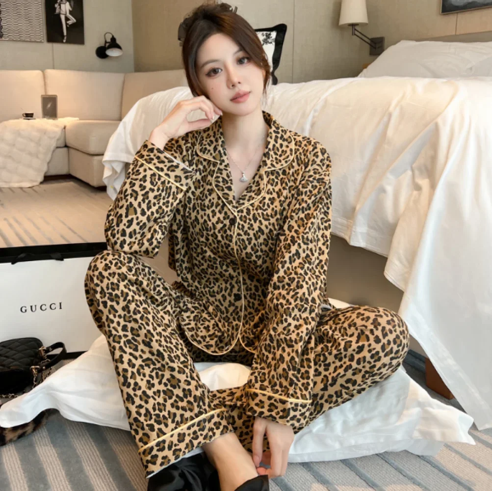 Milk Fiber Two Piece Set Female Pajamas Spring Fall New Long Sleeve Pants Casual Housewear 2024 New Print Women Sleep Clothing