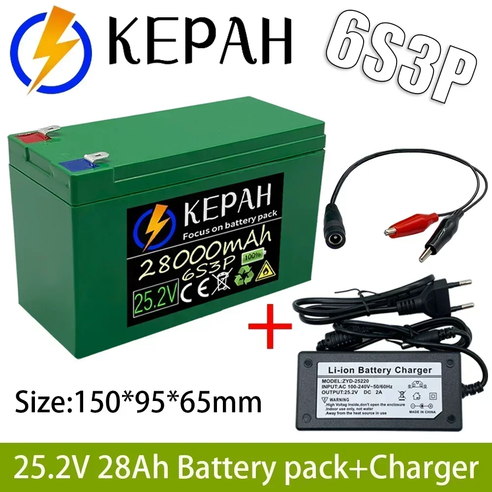 6s3p 24V 28Ah battery pack 25.2V 28000mAh BMS electric bicycle toy car 18650 lithium ion battery pack + charger