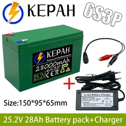 6s3p 24V 28Ah battery pack 25.2V 28000mAh BMS electric bicycle toy car 18650 lithium ion battery pack + charger