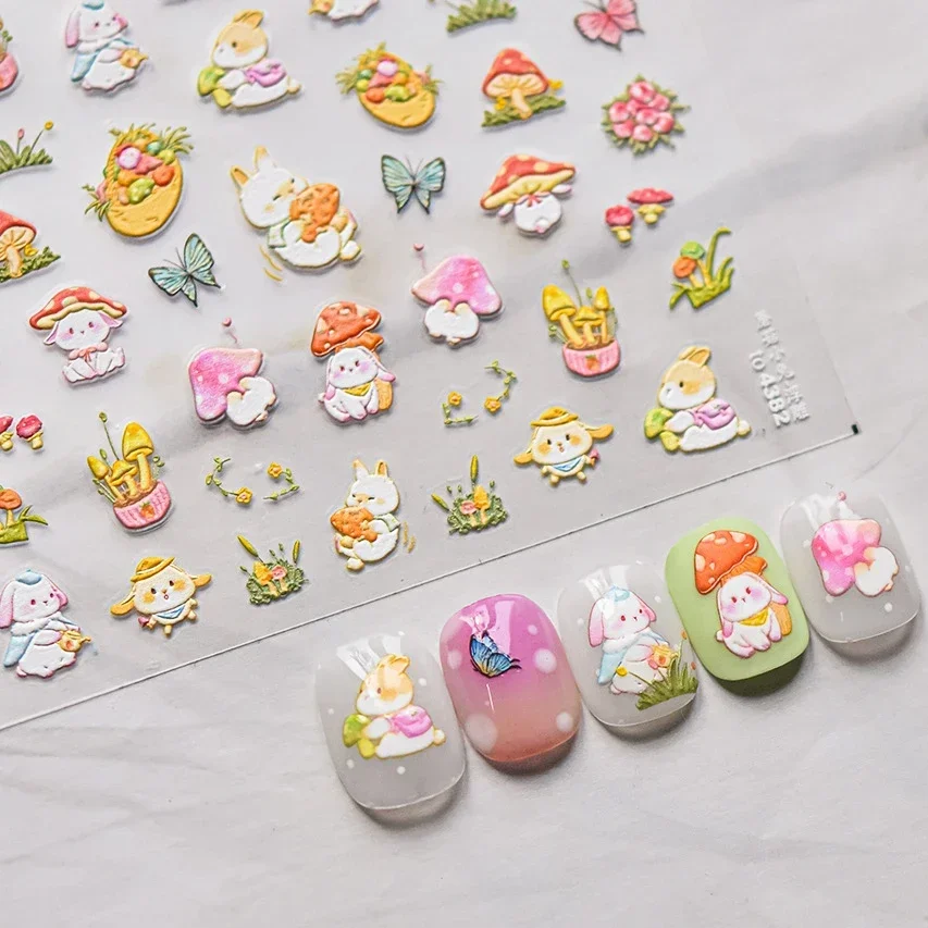 Cute Rabbit Mushroom Autumn Bunny Bear Bowknot Food Flower Heart Bread Maple Leaves Cookie Apple Nail Art Sticker Manicure Decal