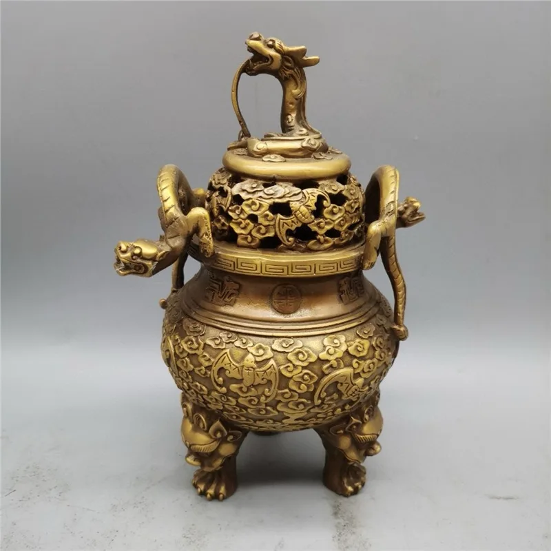 Antique Bronze Collection: Brass Dragon Head Incense Burner, Heavyweight Design, Home Decor Gift