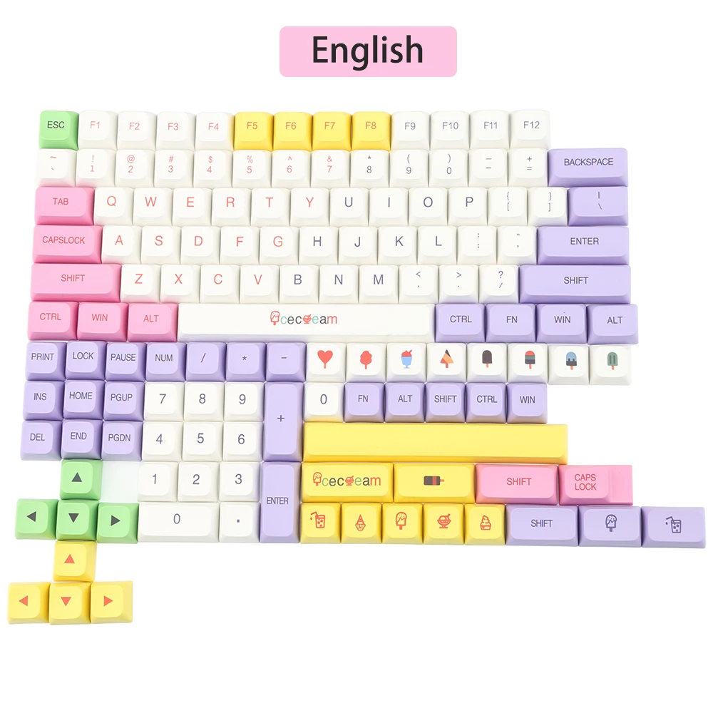 PBT Keycaps XDA Profile 135 Keys Custom Cute Keycap Thermal Sublimation Process For Cherry/Gateron XM Switch (Ice Cream)