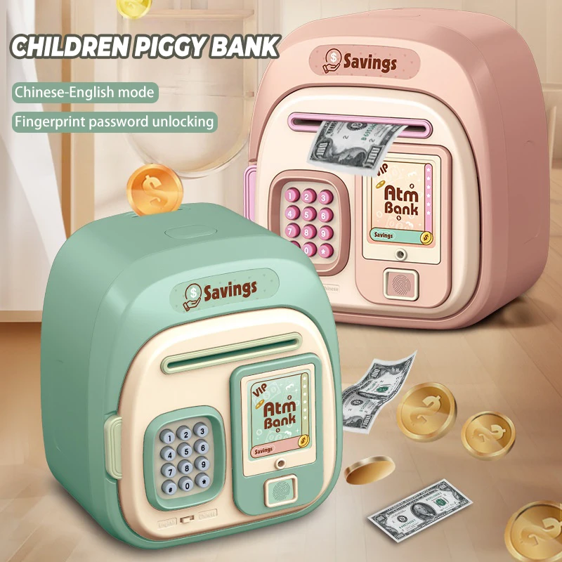 Kinderen Geld Banking Box met Muziek Slimme Vingerafdruk Code Ontgrendeling Automatische Geld Rollende Spaarpot voor Jongen Meisje Verjaardagscadeau