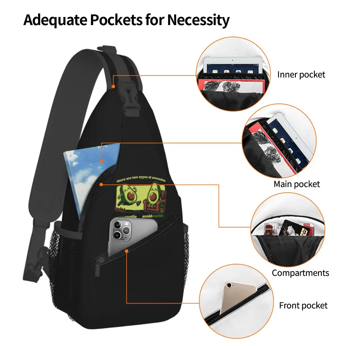 Avocardio Avocado Cardio Chest Bag Men Sling Crossbody Backpack Chest Bag Traveling Hiking Daypack Shoulder Bag