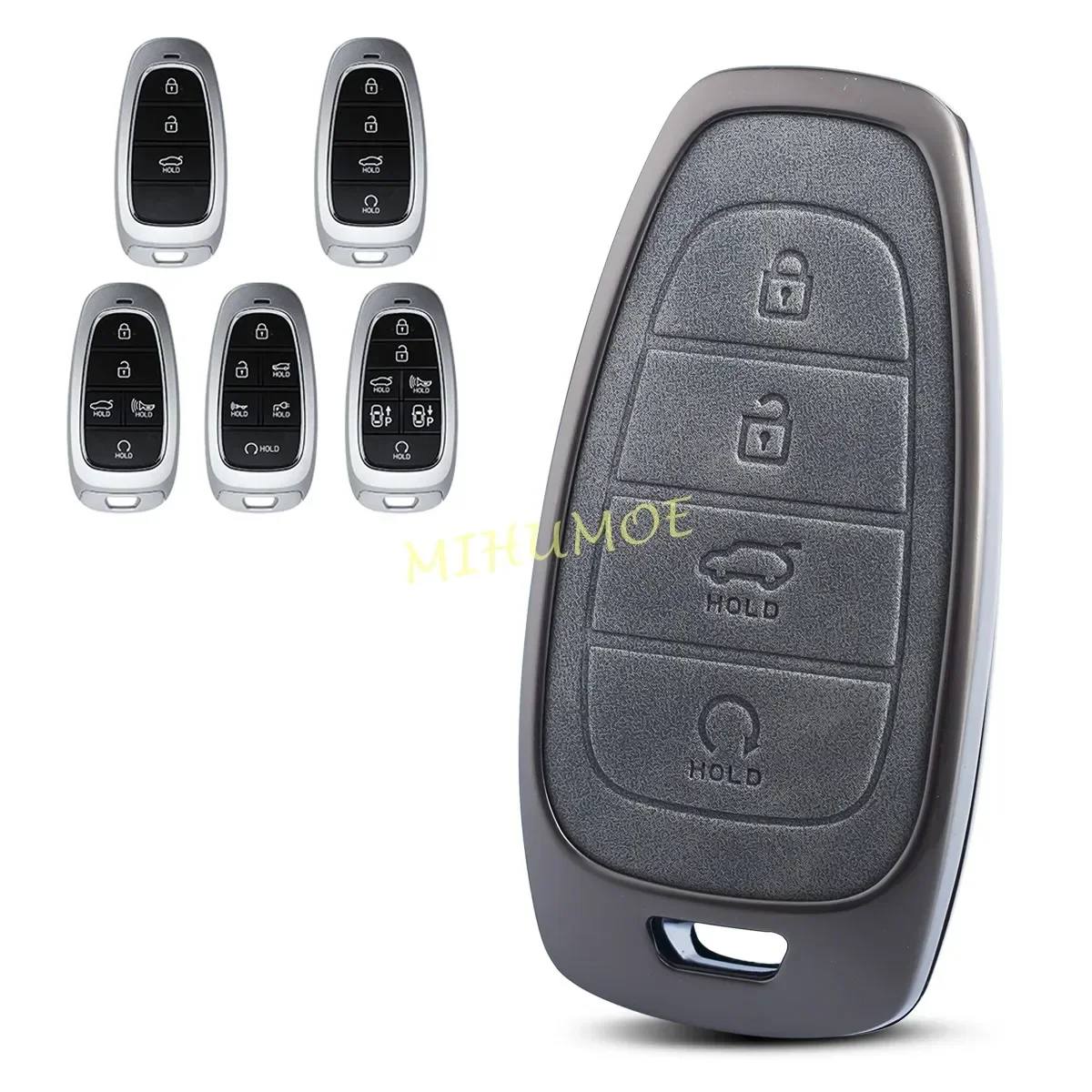 For Hyundai Tucson Santa Fe Cruz Sonata Palisade IONIQ 5 Nexo Accessories Metal Leather Car Remote Key Fob Case Cover Gray