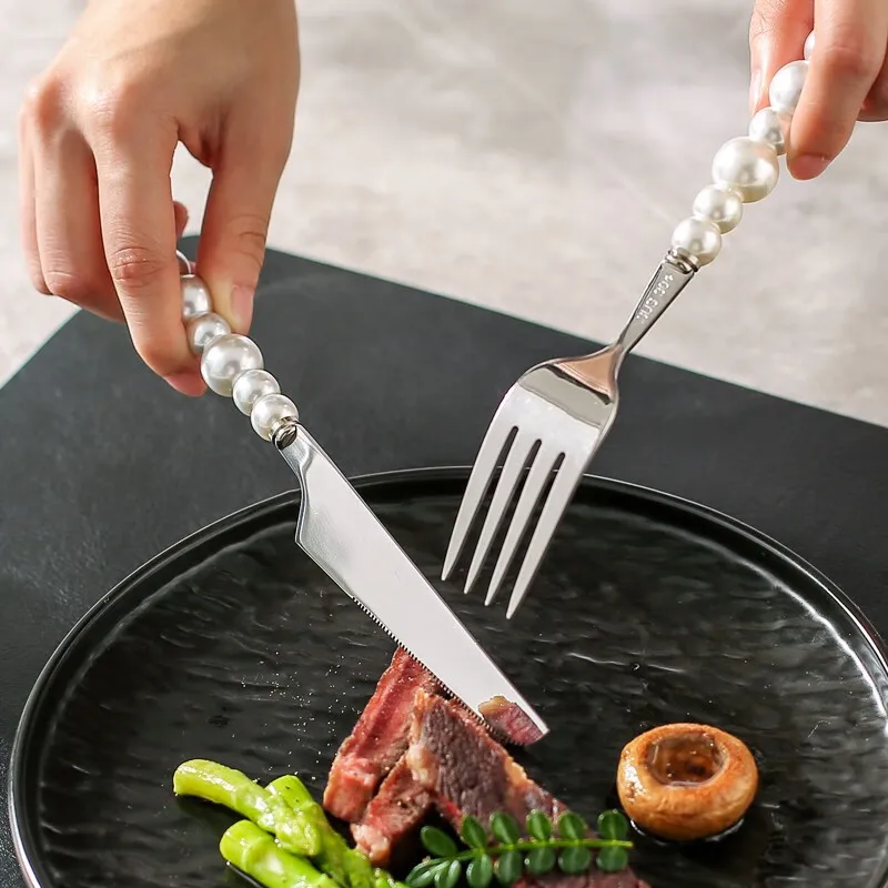 1/3/4Pcs Luxury Pearl Cutlery Set Stainless Steel Tableware Imitation Pearl Knife,Fork and Spoon Creativity Wedding Gift
