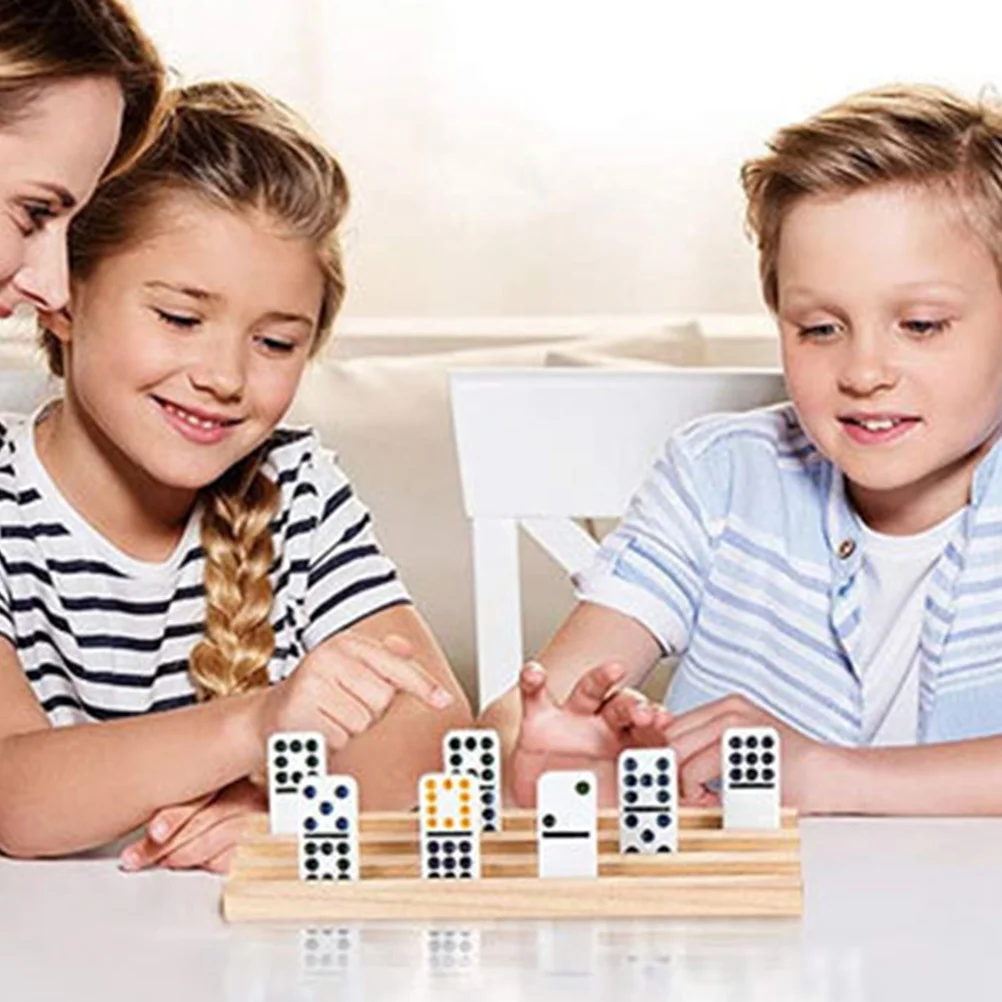 Support de dominos en bois naturel, plateau organisateur multi-fentes pour jeux de dominos, support de bureau lisse, accessoires de jeu
