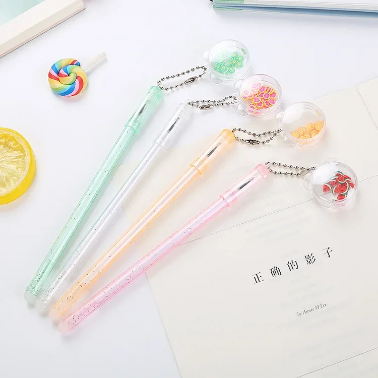 

50PCS Fruit pendant Rollerball pen cute student pendant pen creative learning office stationery water-based signature pen