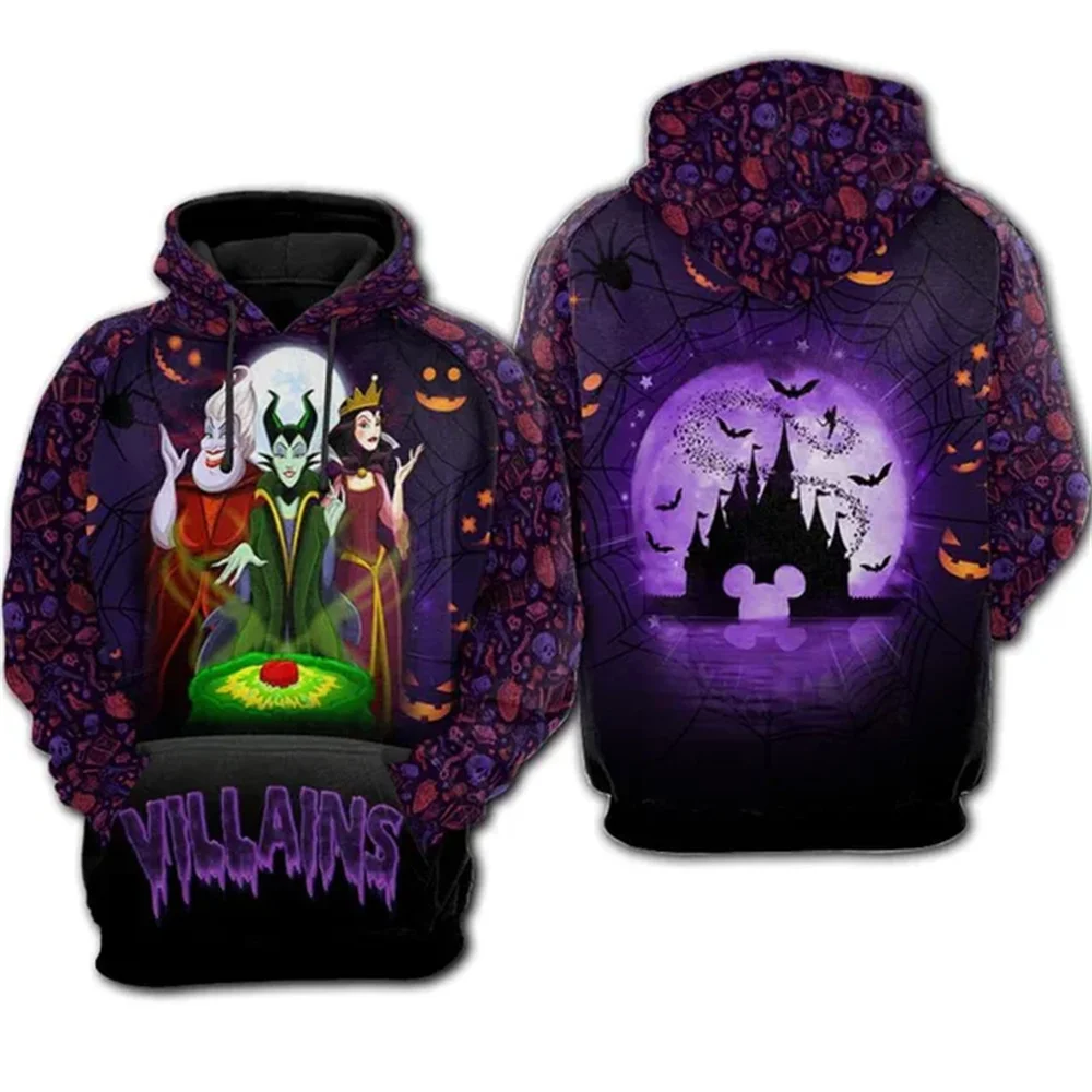 2024 Disney 3D Hoodies Disney Villain Maleficent Ursula Evil Queen Halloween Men's and Women's Casual Fashion Hoodies