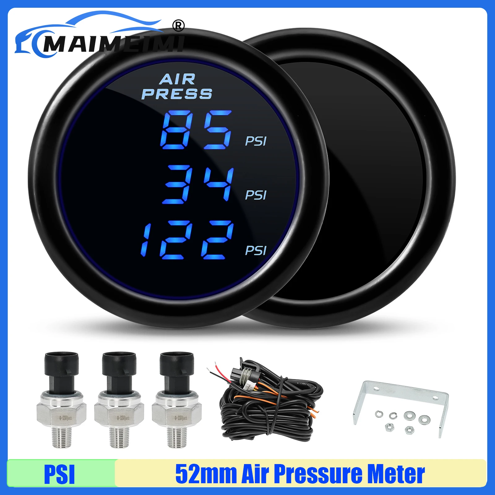 

MAIMEIMI 0~220PSI Digital 52mm Air Pressure Meter with Sensor Press Gauge+3PCS Sensor PSI Air Suspension Air Ride for Car
