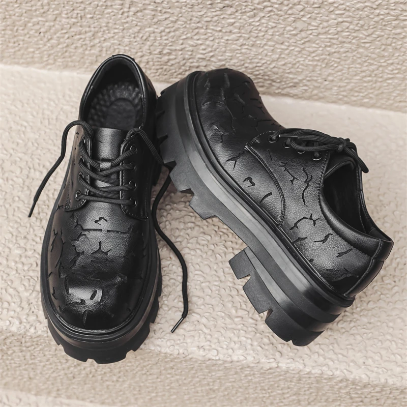 Men Large-sized Derby Shoes Men Casual Lace-up Thick-soled Anti-slip Business Leather Shoes Suitable Daily Wear Formal Occasions