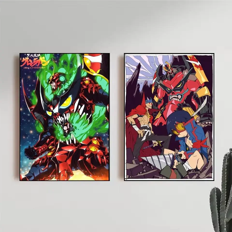 T-Tengen Toppa Gurren Lagann Poster Trendy Wall Art Good Sticker Printed on PP Paper for Coffee Office Bar Decoration Best Gift