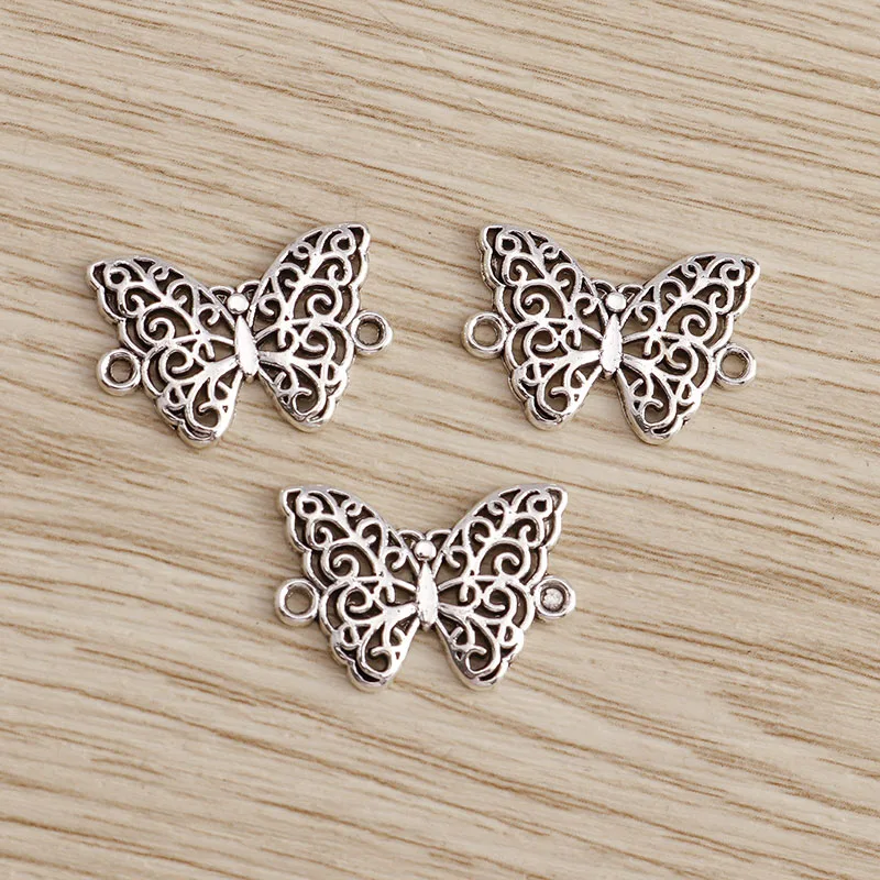 Tusember 30 Stück 14*20mm Legierungs-Doppel-Loch-Schmetterlings-Charms-Verbinder-Anhänger für handgefertigte Halsketten, Ohrringe, Schmuckherstellung, DIY – Detail 1