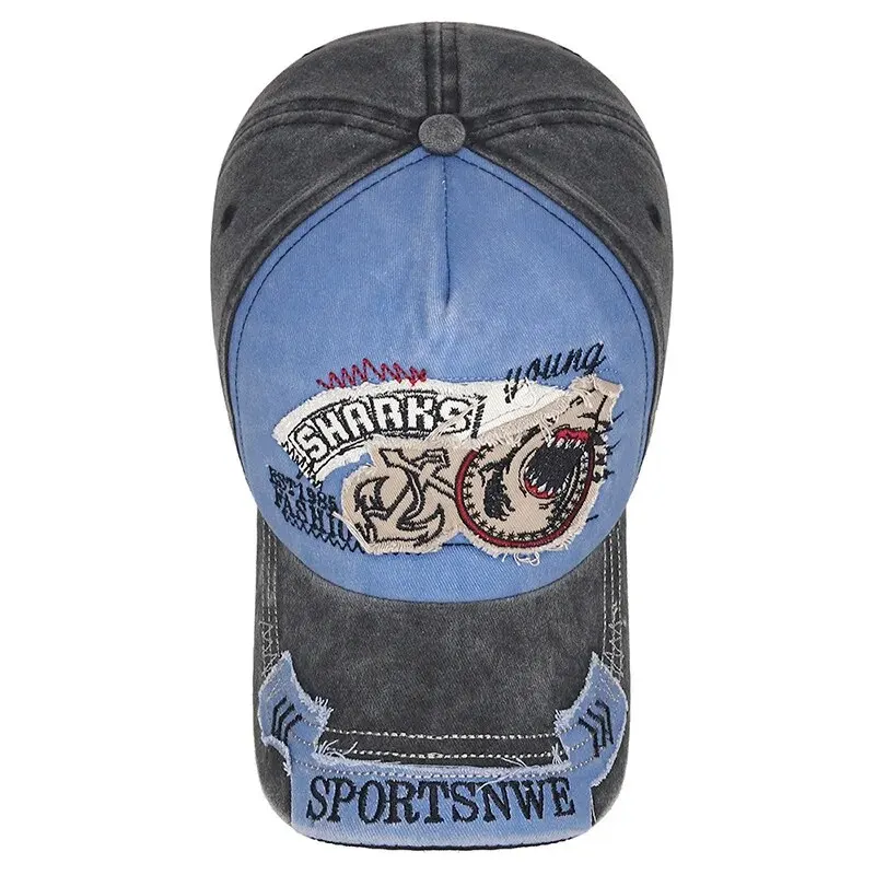 男性と女性のためのウォッシュヴィンテージディストレッチャリオンブリマーキャップ、4シーズン、調節可能な刺繍パッチ、サンキャップ、ファッション