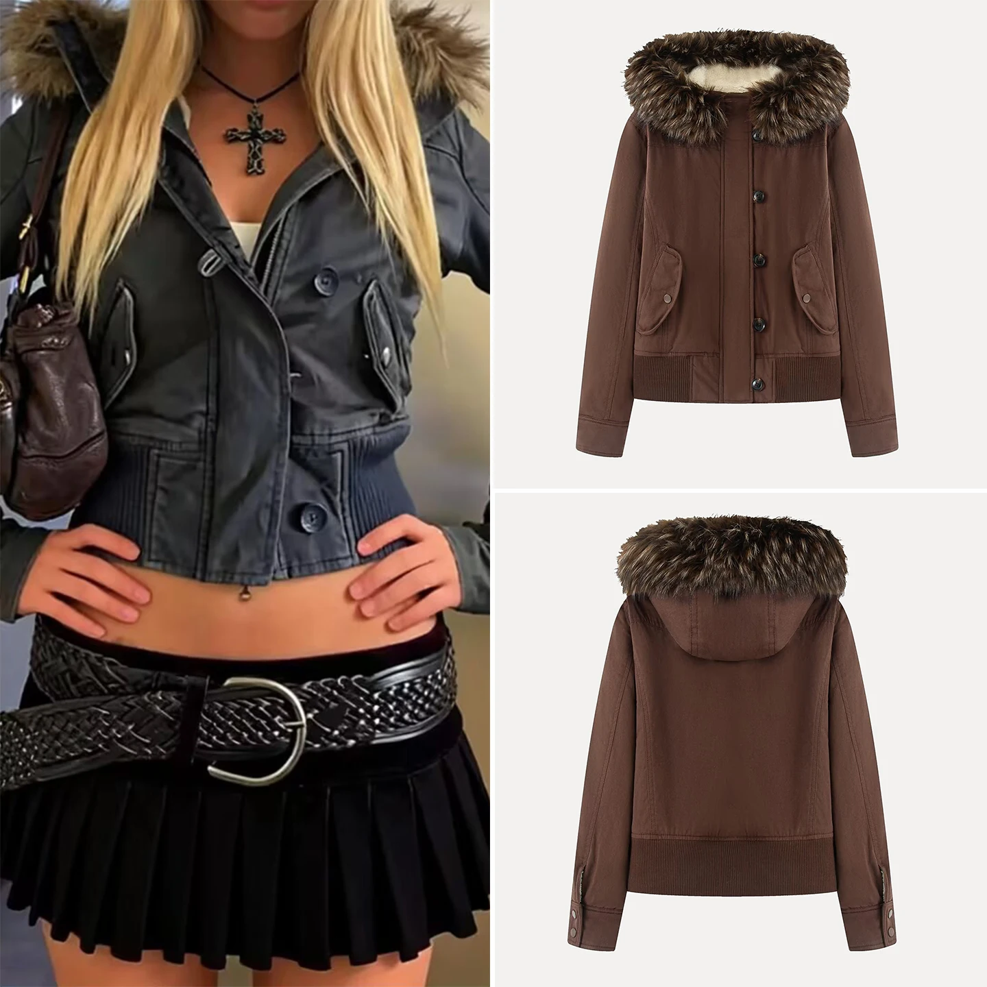 

Detachable Fur Collar ort Denim Jaet Women's Faionable Individualized Autumn 2025 New Sle ket Outerwear Coat