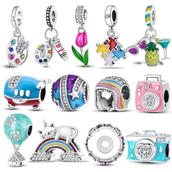 100% Plata de Ley 925 cuentas de abalorios de avión estrellado azul compatibles con pulsera Qikaola Original para mujer regalos de joyería de viaje DIY finos
