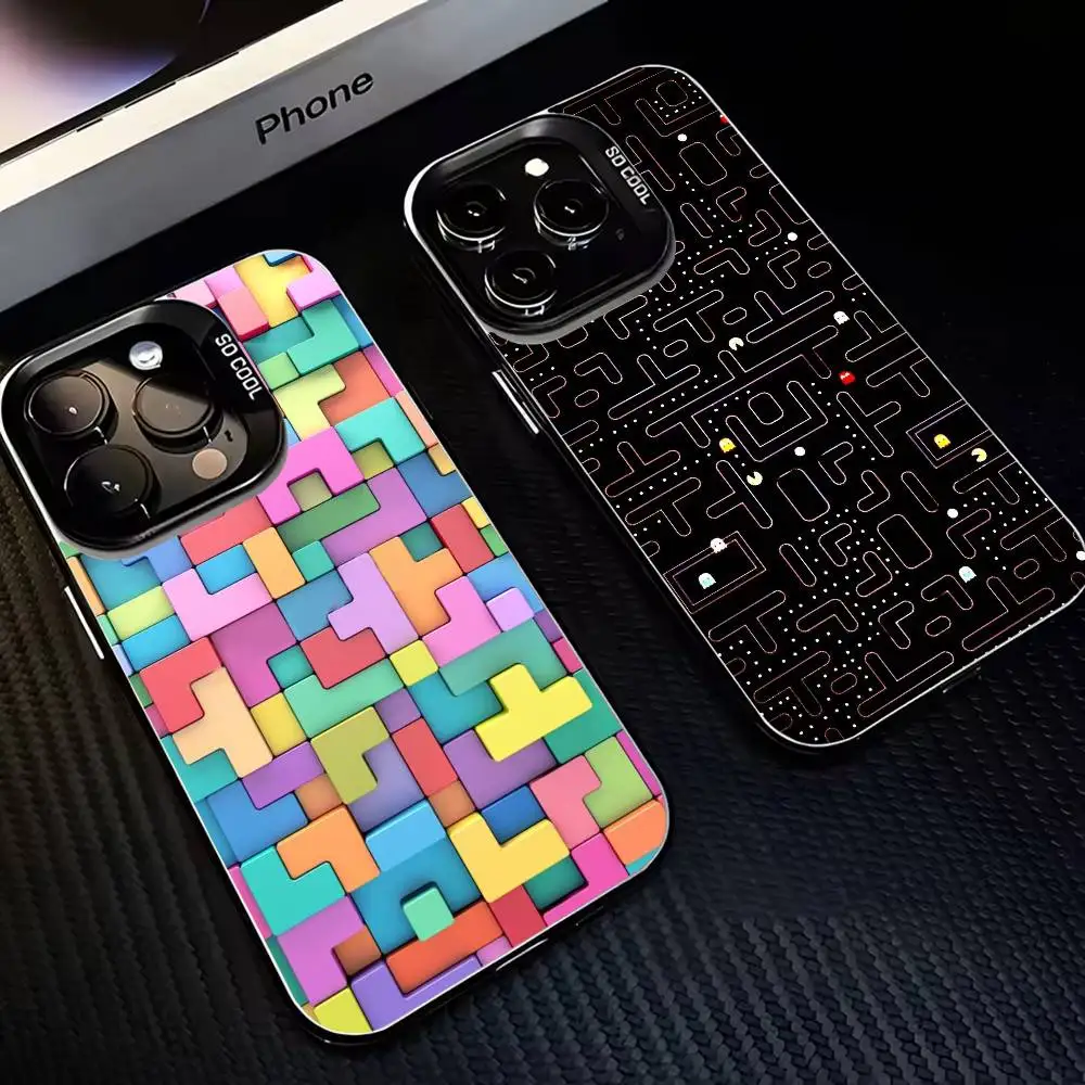 

1pc Game T-Tetris Block Phone Case For iPhone17,16,15,14,13,12,11 Plus,Pro Max Black Matte Shockproof Cover