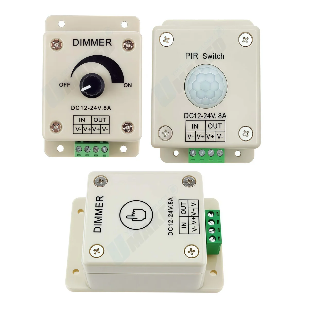 

LED Dimming Switch DC 12V 24V 8A 1 Channel Knob Dimmer Touch Controller / PIR Motion Sensor On/Off for Single Color Strip Lights