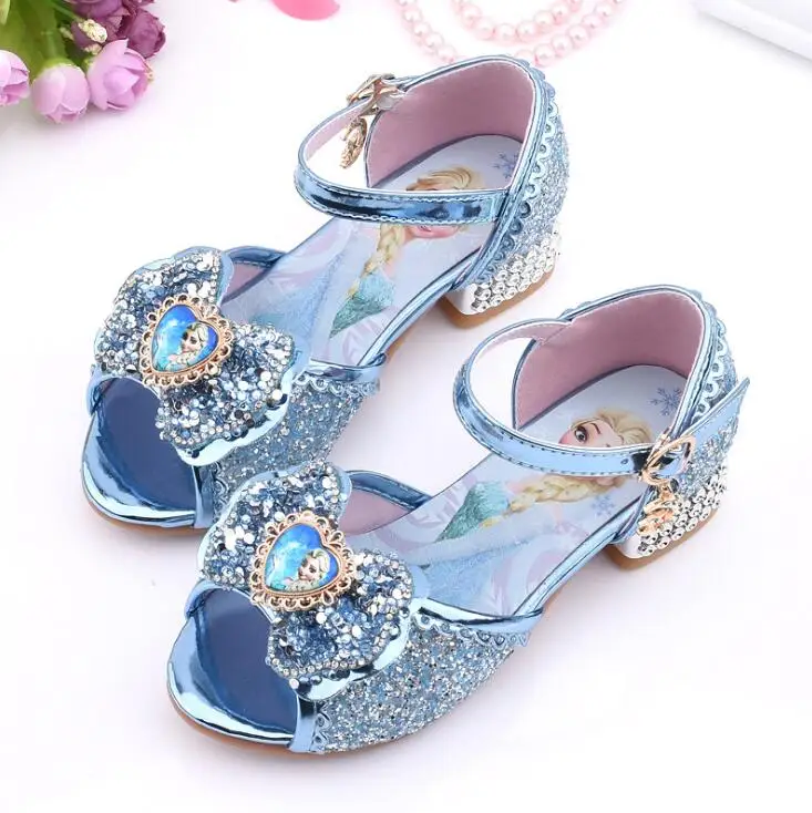 Disney Girls Sandals Frozen 2 Elsa Princess Shoes Little Girls Crystal Shoes Children High Heels Catwalk Show Shoes