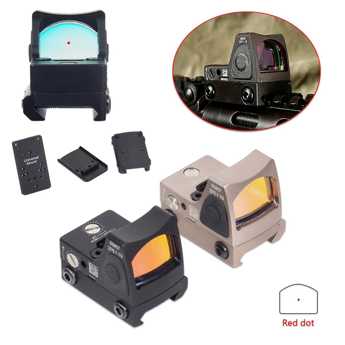 Mira Táctica de Punto Rojo RM, Mira Reflex, Mira Óptica Ajustable, Compatible con Riel de 20 mm para G17 G19 AR M4 RM HD