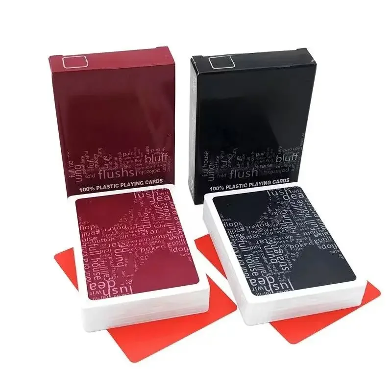 

Standard Double-Sided Waterproof Texas Hold'em Poker Cards, Plastic, Frosted Red & Black, Durable & Washable Cards