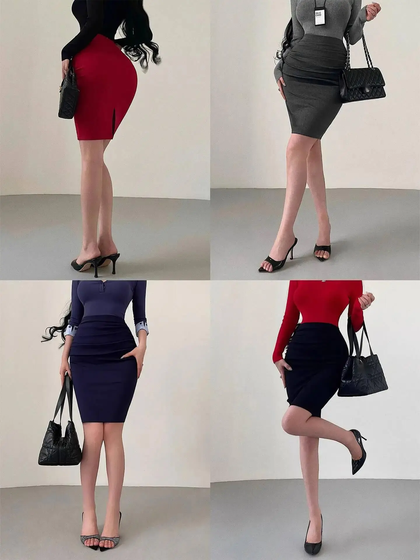 韓国風セクシーOLハイウエストギャザー入りヒップスリットミディ丈ボディコンスカートファッションセクシー女性ミニスカート2025新作BL9X