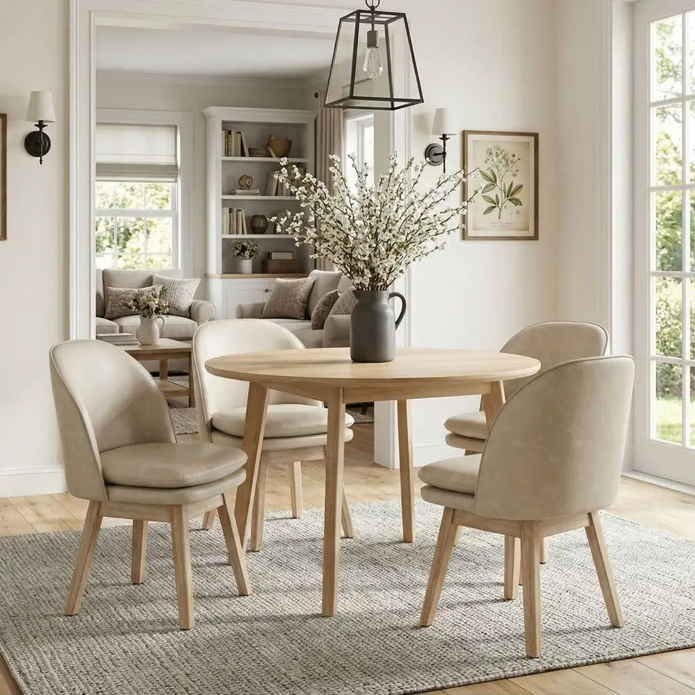 

Modern Swivel Dining Chairs Set of 4, MidCentury 19 Inch Dining Chairs with Backrests and Beech Wood Legs, PU Leather Upholster