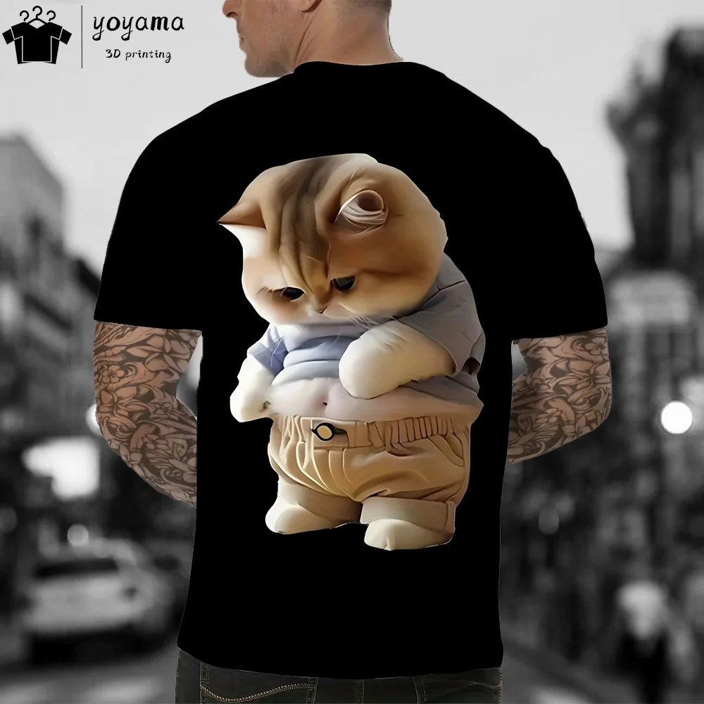 Funny Fat Cat Graphic T shirts Street Fashion Short Sleeve Tee Animal Print T shirt Men Casual Oversiezd T-shirt Mens Clothing image 2