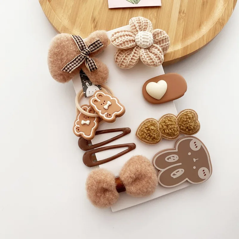 10Pcs/set Korean Cute Coffee Color Autumn/winter Plush Flower Hairpin for Pet Dogs Teddy Poodle Puppy Hair Decor Clip Grooming