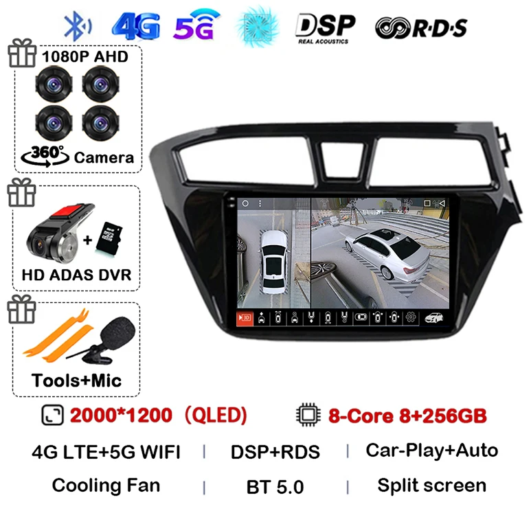 Android 16 Carplay Auto WIFI+4G For Hyundai I20 RHD 2015 2016 2017 2018 Car Radio Multimedia Player Stereo Head Unit 2din Audio image 3
