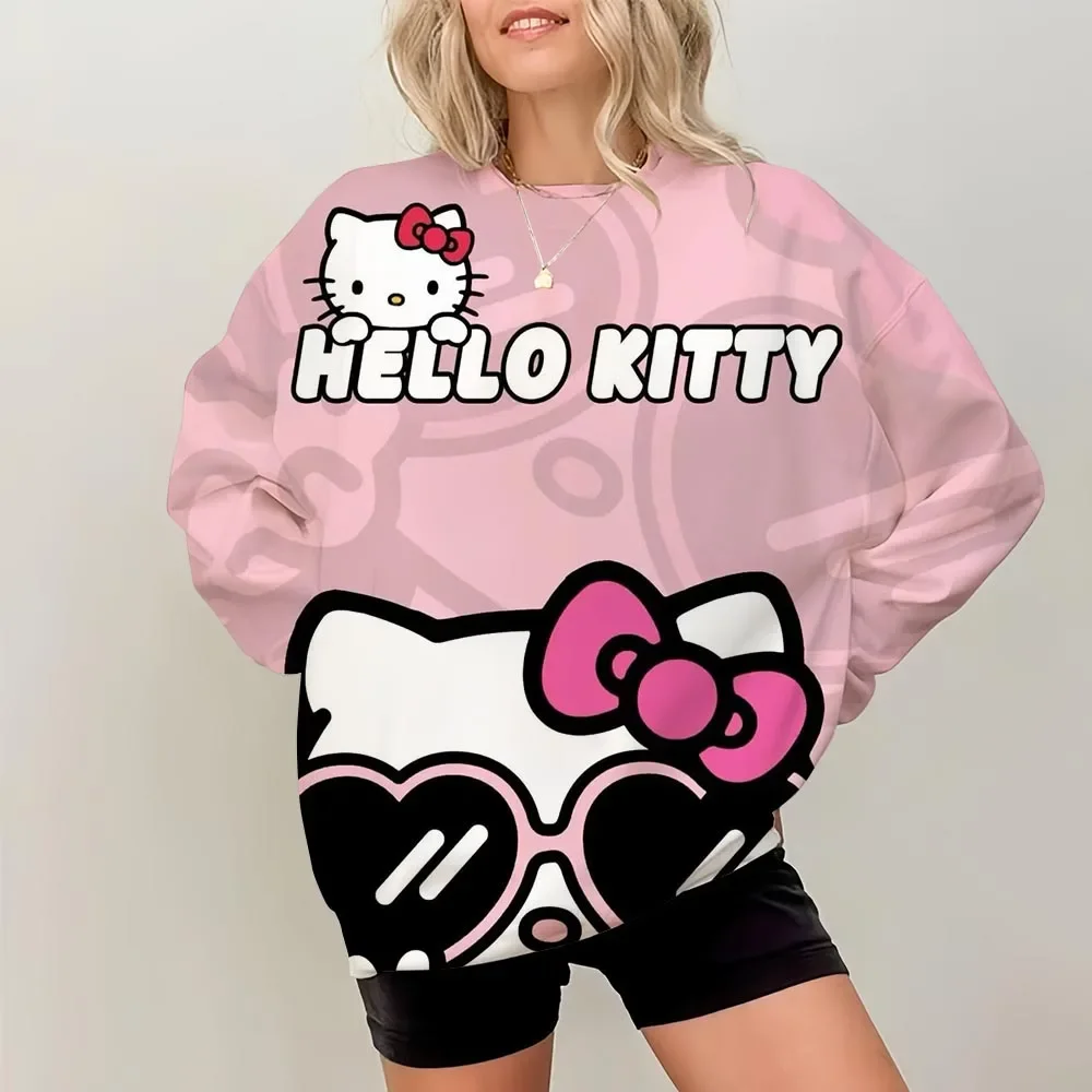 Women Fashion Comfortable Hoodies Autumn Hello Kitty Cute print Hoodie Female Casual Round Neck hoodie Pullover Tops Streetwear